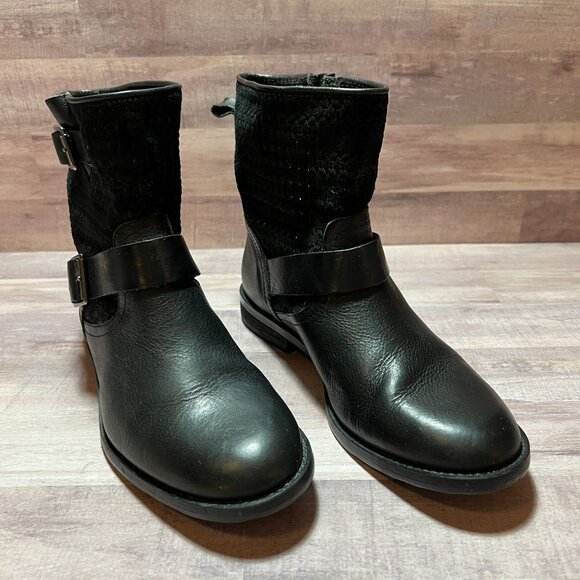 Vince Camuto Womens Black Leather & Suede Mid-Calf Buckle Boots Size: 8 - Picture 1 of 13